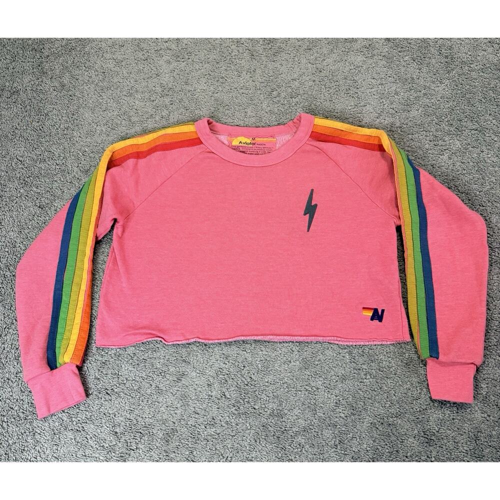 RARE 6 Stripe Aviator Nation Medium Cropped Sweatshirt Women's USA Made EUC